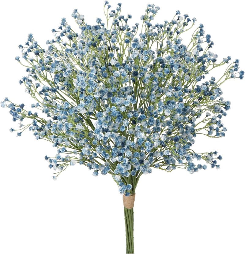 Briful Művirág Gypsophila Csokor - Kék Művirágok Otthoni, Esküvői Dekorációhoz - Időjárásálló Műanyag Babárózsák, 12 db-os Szett
