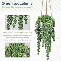 Briful Senecio Műnövény Függő Pozsgás 35,5 cm - Élethű Művirág Dekoráció Műanyag Kosárban, Karbantartást Nem Igényel, Otthonba, Irodába 2