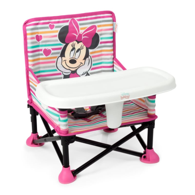Scaun portabil Bright Starts Disney Minnie Mouse Pop 'N Sit pentru interior și exterior, cu tăviță pentru învățarea hrănirii, 6 luni - 3 ani