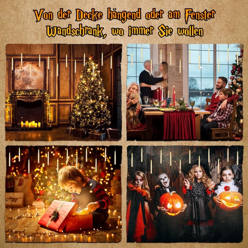 BrightArk 12 db Lebegő LED Gyertya Távirányítóval - Elemes Lángmentes Dekorációs Fények Varázspálcával, Halloween és Karácsonyi Díszítéshez