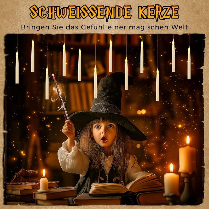 BrightArk 12 db Lebegő LED Gyertya Távirányítóval - Elemes Lángmentes Dekorációs Fények Varázspálcával, Halloween és Karácsonyi Díszítéshez