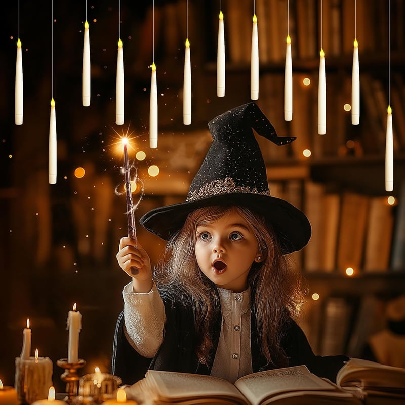 BrightArk 12 db Lebegő LED Gyertya Távirányítóval - Elemes Lángmentes Dekorációs Fények Varázspálcával, Halloween és Karácsonyi Díszítéshez