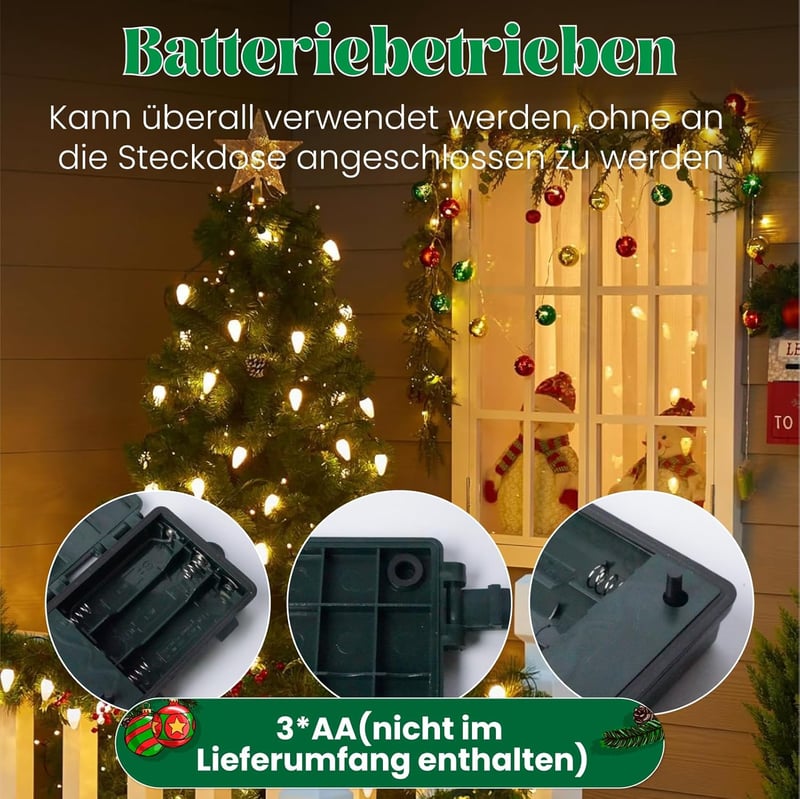 BrightArk Retro Eper LED Fényfüzér 5m 50 LED Elemmel Működő Beltéri