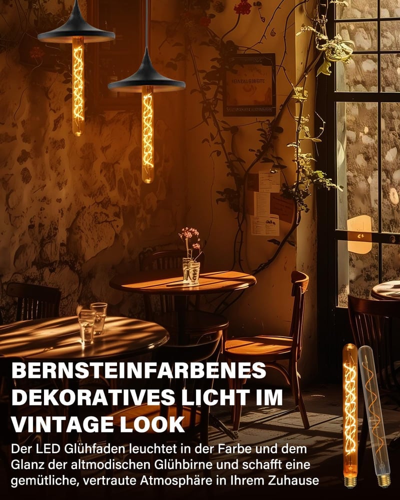 BrightArk Vintage E27 LED Izzó - 30 cm Hosszú Dimmelhető Edison Retro Dekoratív Lámpa 4W - Borostyán Spirál Steampunk Fali Világításhoz 2700
