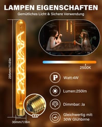 BrightArk Vintage E27 LED Izzó - 30 cm Hosszú Dimmelhető Edison Retro Dekoratív Lámpa 4W - Borostyán Spirál Steampunk Fali Világításhoz 2700 6