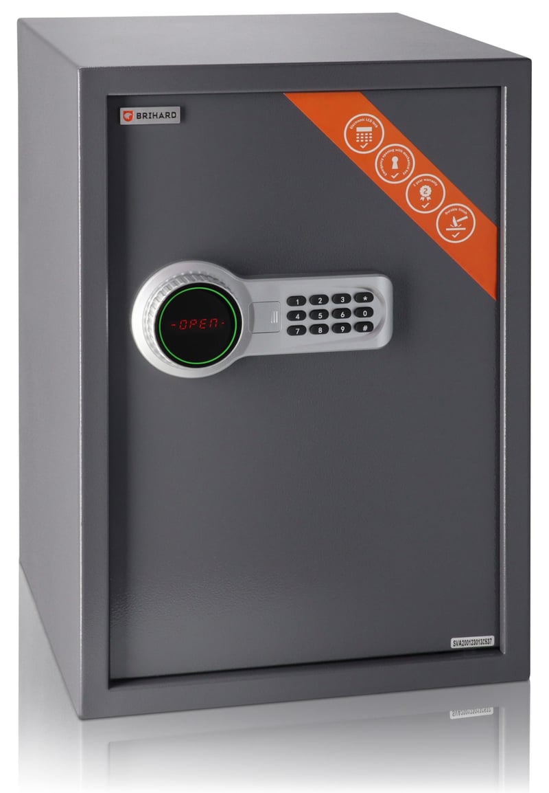 Brihard Business XL EL Sef s Elektroničkom Bravom - 50x35x36cm Titan Siva Čelični Sigurnosni Sejf s Mogućnošću Montaže na Zid/Pod, LED Zaslonom i Ključem za Hitne Slučajeve