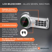 Brihard Business XXL Elektronikus Széf LCD Kijelzővel - 102L Titán Szürke Acél Páncélszekrény Padlóra Rögzíthető Vészkulccsal 4