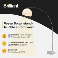 Brilliant Vessa ívelt állólámpa, 1,7 m, E27, króm/fehér 3