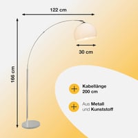 Brilliant Vessa ívelt állólámpa, 1,7 m, E27, króm/fehér 4