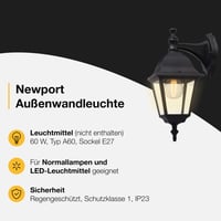 Brilliant Newport kültéri fali lámpa – 34 cm, fekete, E27, esőálló, max. 60W, kültéri világítás 2