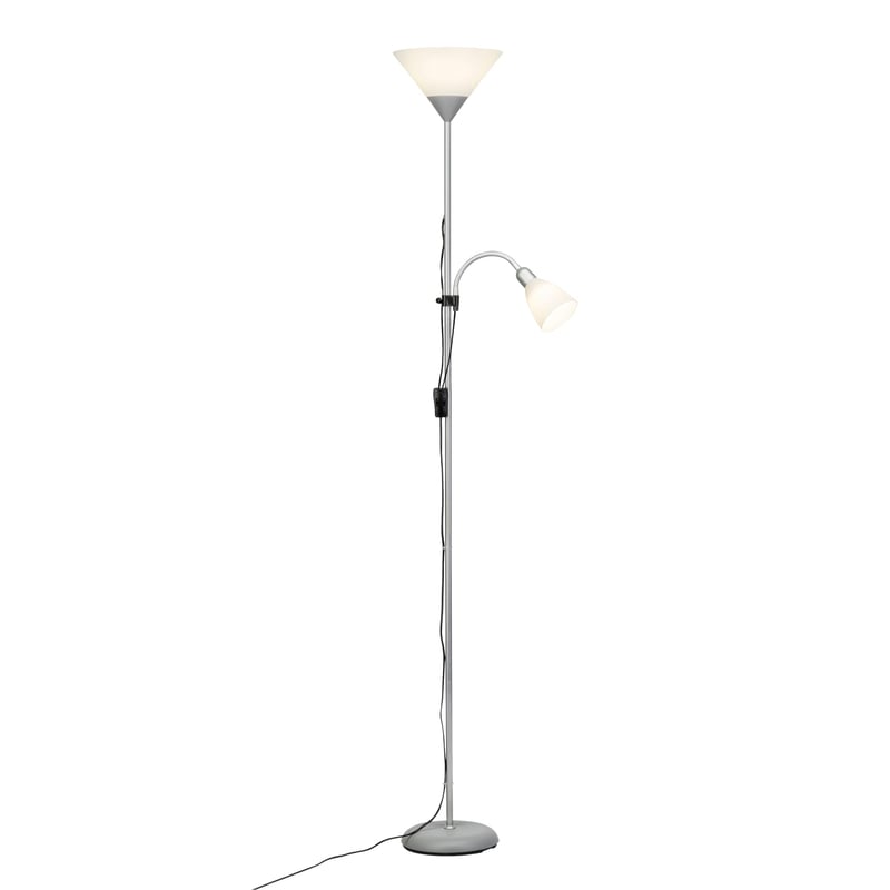 Samostojeća svjetiljka Brilliant Spari 93008/03 s krakom za čitanje, 2x E27 60W, srebrna/bijela, modernog dizajna, s prekidačem