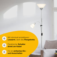 Samostojeća svjetiljka Brilliant Spari 93008/03 s krakom za čitanje, 2x E27 60W, srebrna/bijela, modernog dizajna, s prekidačem 4