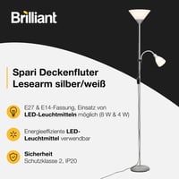 Samostojeća svjetiljka Brilliant Spari 93008/03 s krakom za čitanje, 2x E27 60W, srebrna/bijela, modernog dizajna, s prekidačem 2