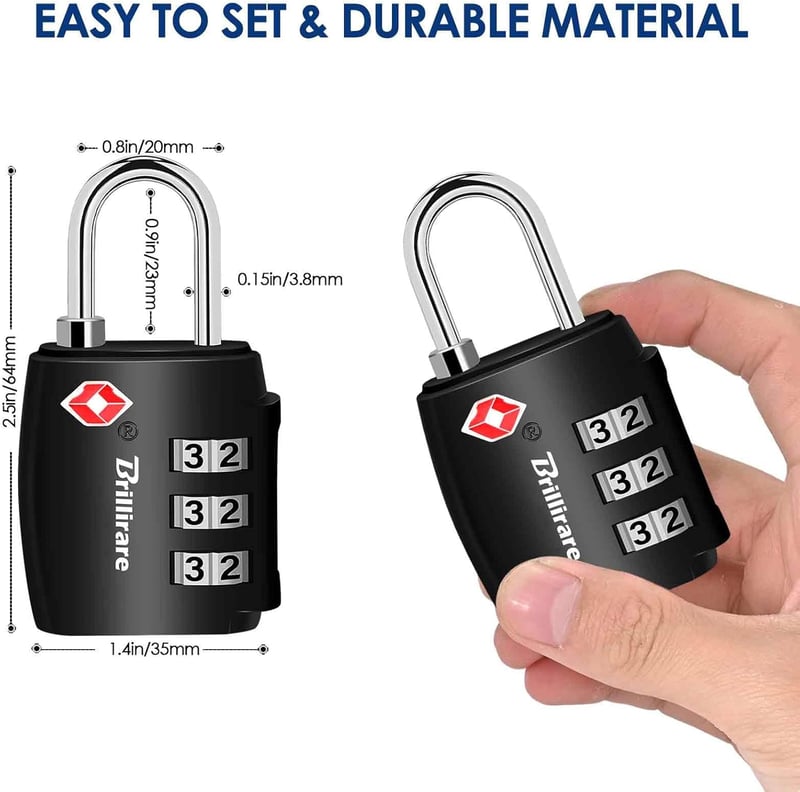 Brillirare 2 db TSA Utazási Lakat, Vízálló Kombinációs Bőrönd Lakat Fekete