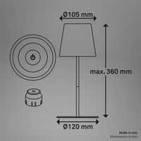 BRILONER 3 v 1 RGBW LED stolná lampa bezdrôtová IP44 s dotykovou funkciou stmievateľná akumulátorová bronzová nočná lampa na čítanie kempingová 36x1 10
