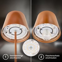BRILONER 3 v 1 RGBW LED stolná lampa bezdrôtová IP44 s dotykovou funkciou stmievateľná akumulátorová bronzová nočná lampa na čítanie kempingová 36x1 8