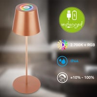 BRILONER 3 v 1 RGBW LED stolná lampa bezdrôtová IP44 s dotykovou funkciou stmievateľná akumulátorová bronzová nočná lampa na čítanie kempingová 36x1 2