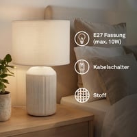 BRILONER Stolná lampa s bielym textilným tienidlom, keramickou podstavou, káblovým vypínačom, do spálne, obývačky, lampa na čítanie, 22x37,5 cm 2