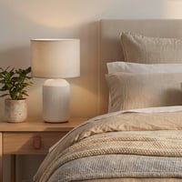 BRILONER Stolná lampa s bielym textilným tienidlom, keramickou podstavou, káblovým vypínačom, do spálne, obývačky, lampa na čítanie, 22x37,5 cm 9