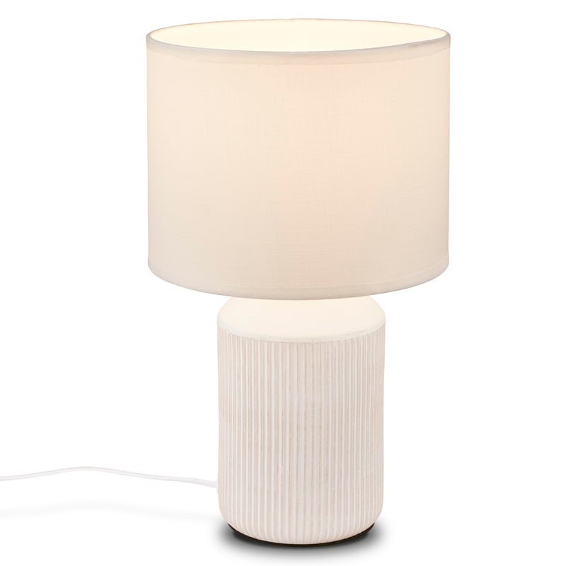 BRILONER Stolná lampa s bielym textilným tienidlom, keramickou podstavou, káblovým vypínačom, do spálne, obývačky, lampa na čítanie, 22x37,5 cm
