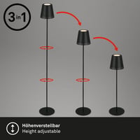 BRILONER akumulátorová LED stojanová lampa 3 v 1, postupne stmievateľná, dotyková, vonkajšia LED stojanová lampa, bezdrôtová, čierna 3