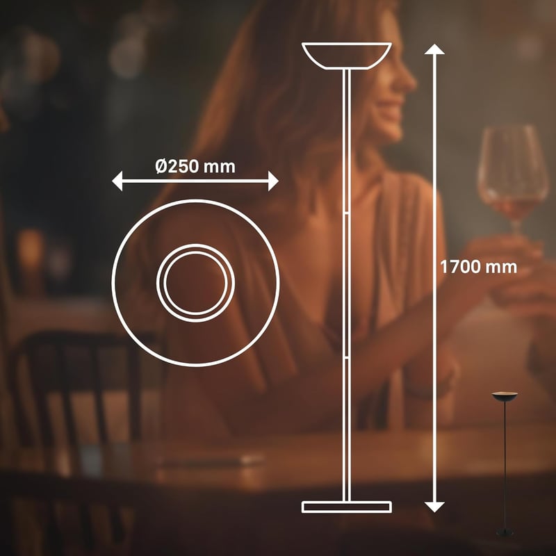 BRILONER LED Álló Lámpa Érintésvezérléses Dimmerrel, Akkumulátoros, 170 cm, Fekete