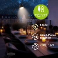 LED stojaca lampa BRILONER s dotykovým ovládaním, plynule stmievateľná, s vymeniteľnou batériou a svetelným zdrojom, 126,5 cm, čierna, do obývačky 2