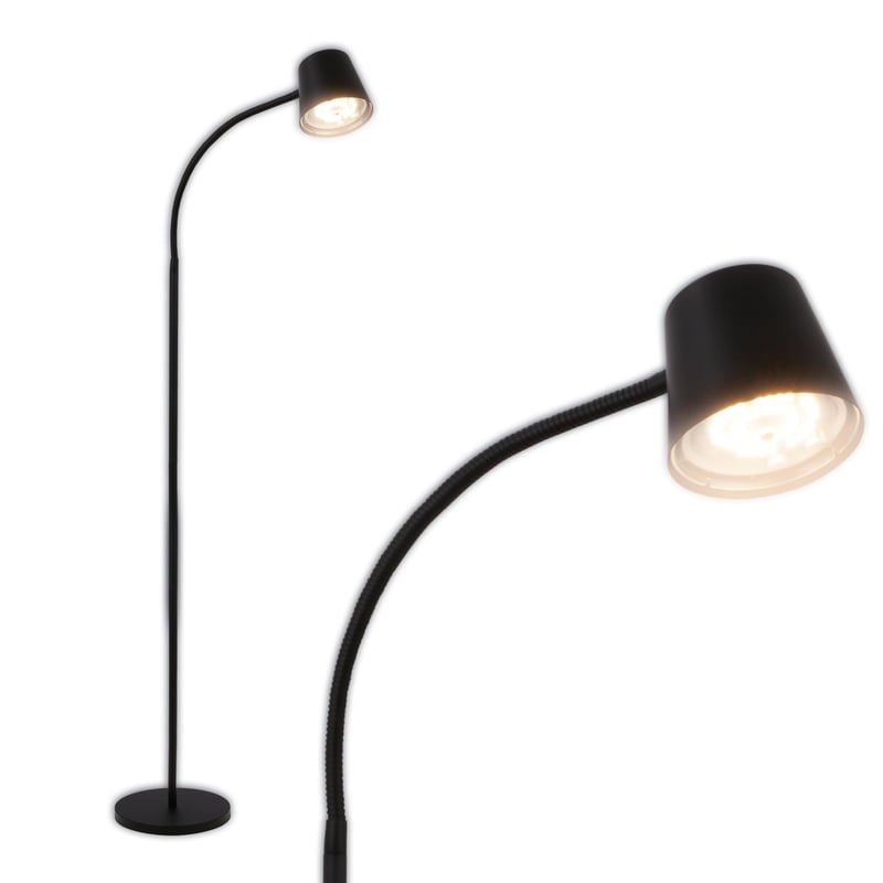 LED stojaca lampa BRILONER s dotykovým ovládaním, plynule stmievateľná, s vymeniteľnou batériou a svetelným zdrojom, 126,5 cm, čierna, do obývačky