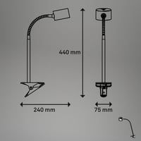 Lampă de birou LED BRILONER cu baterie, detașabilă magnetic, rotativă la 360 de grade, reglabilă, CCT, lampă de citit, cu clips, lampă pentru noptieră, 44 cm, negru 10