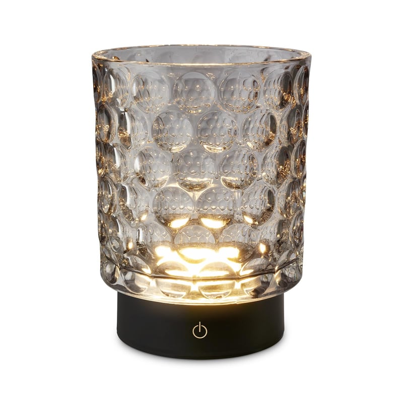BRILONER bežična LED stolna svjetiljka s IP44 staklenim sjenilom, dodirno prigušivanje svjetlosti, zamjenjiva baterija i izvor svjetlosti, noćna svjetiljka, 15x11 cm, siva