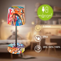 BRILONER LED Asztali Lámpa Vezeték Nélküli IP44 Érintésvezérléses Dimmer - 26 x 10,5 x 10,5 cm, Graffiti Motif, Single 2