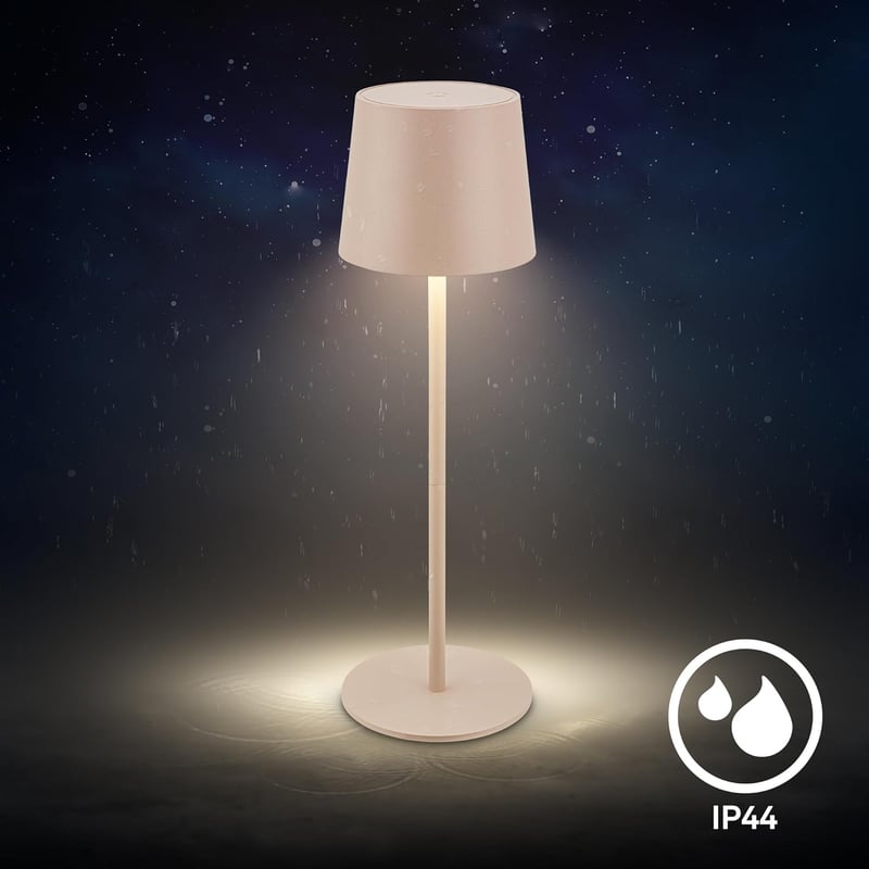 BRILONER LED Asztali Lámpa Vezeték Nélküli IP44 Érintésvezérléssel Dimmer Akkumulátor - 11x33 cm, Beige