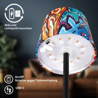 BRILONER LED Asztali Lámpa Vezeték Nélküli IP44 Érintésvezérléses Dimmer - 26 x 10,5 x 10,5 cm, Graffiti Motif, Single 6