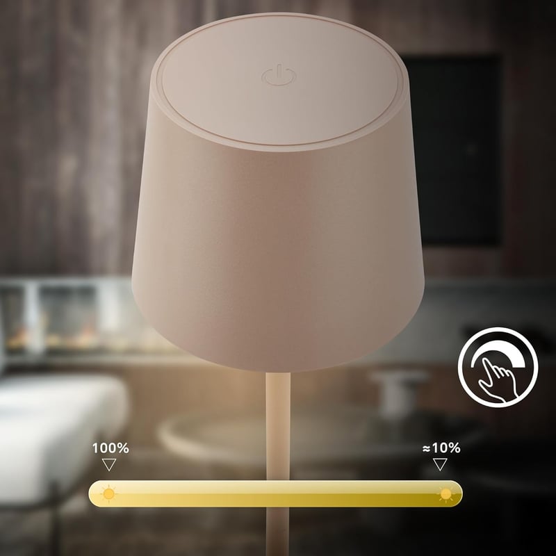 BRILONER LED Asztali Lámpa Vezeték Nélküli IP44 Érintésvezérléssel Dimmer Akkumulátor - 11x33 cm, Beige