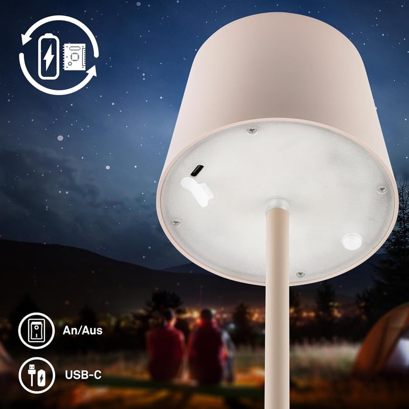 BRILONER LED Asztali Lámpa Vezeték Nélküli IP44 Érintésvezérléssel Dimmer Akkumulátor - 11x33 cm, Beige