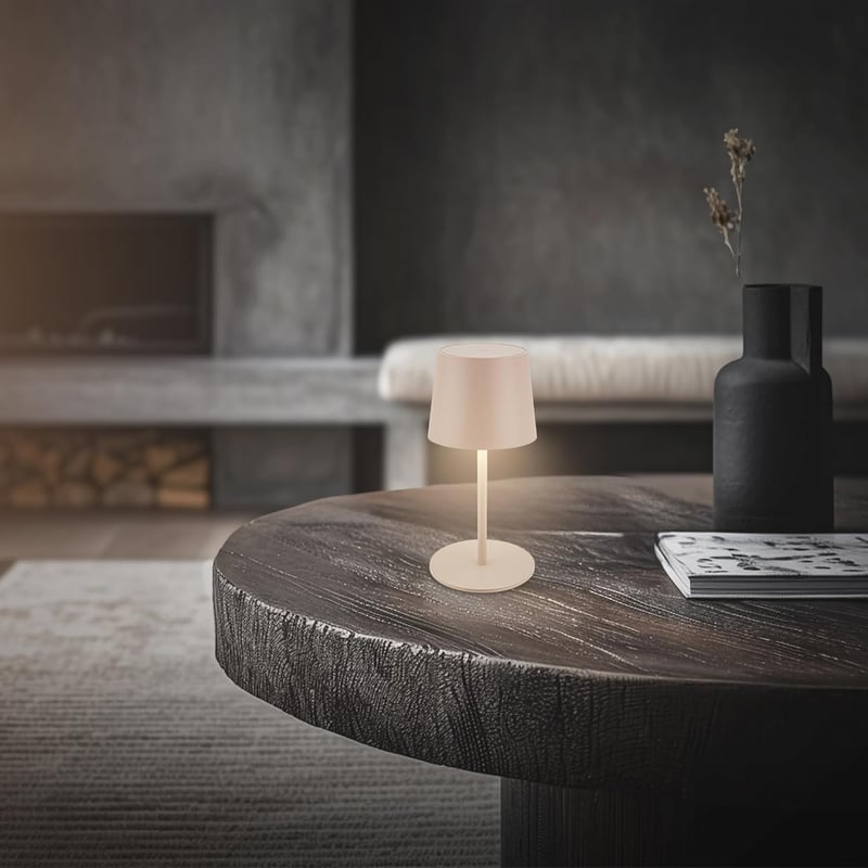 BRILONER LED Asztali Lámpa Vezeték Nélküli IP44 Érintésvezérléssel Dimmer Akkumulátor - 11x33 cm, Beige