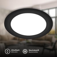 Spot LED încastrabil BRILONER 18W 1980lm lumină albă neutră, plafonieră plată 22x3 cm, negru, 230V 2