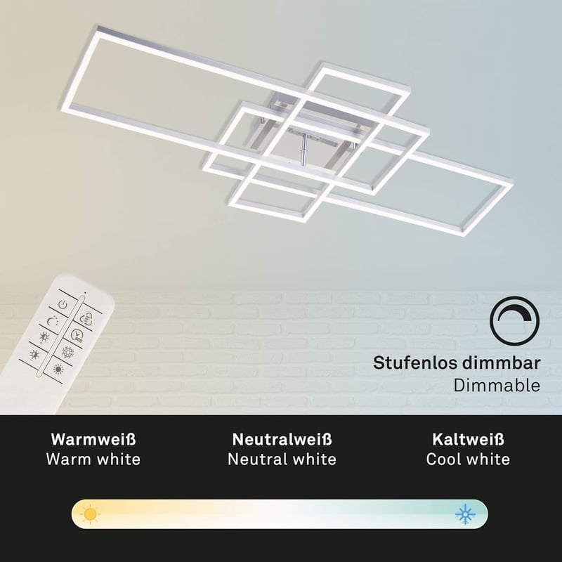 Briloner LED mennyezeti lámpa dimmelhető távirányítóval, színhőmérséklet-szabályozás, éjszakai fény, időzítő - Chrome Aluminium