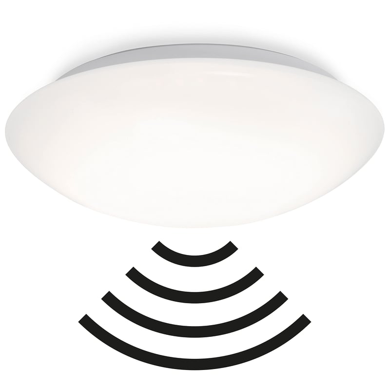 Plafonieră LED Briloner cu senzor de mișcare și senzor crepuscular, lampă pentru baie și încăperi umede, 38x7 cm, alb, 15W 1500 lm