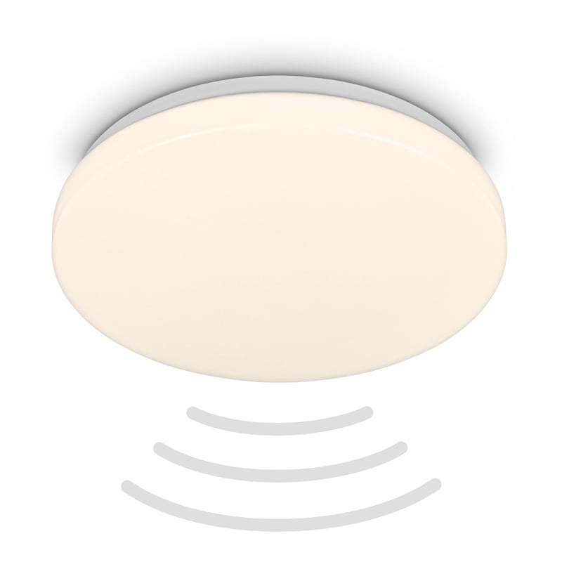 BRILONER LED stropna svjetiljka sa senzorom pokreta, IP54, toplo bijelo svjetlo, kut detekcije 120 stupnjeva, domet 3 m, za kupaonicu i kuhinju, 27x6,5 cm, bijela
