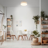 Plafonieră LED BRILONER cu abajur textil, lumină albă caldă, 38x10,5 cm, culoare bej, iluminat pentru living, dormitor, bucătărie 4