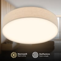 Plafonieră LED BRILONER cu abajur textil, lumină albă caldă, 38x10,5 cm, culoare bej, iluminat pentru living, dormitor, bucătărie 2