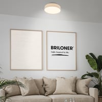 Plafonieră LED BRILONER cu abajur textil, lumină albă caldă, 38x10,5 cm, culoare bej, iluminat pentru living, dormitor, bucătărie 5