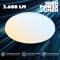BRILONER LED stropna svjetiljka s daljinskim upravljačem, prigušiva, CCT, efekt zvjezdanog neba, 24W, 2600 lm, 34x6 cm, bijela, za dnevni boravak i spavaću sobu 2