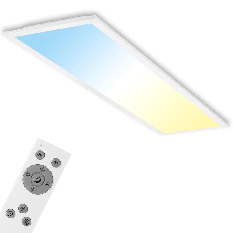 BRILONER LED stropný panel, stmievateľný, s nastavením teploty farieb a diaľkovým ovládaním, 23 W, 2200 lm, biely plast, 1000x250x48 mm