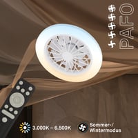 Stropný LED ventilátor Briloner so svetlom, diaľkovým ovládaním, tichým DC motorom s 5 rýchlosťami, nastaviteľným CCT svetlom, 38 cm, biely 2