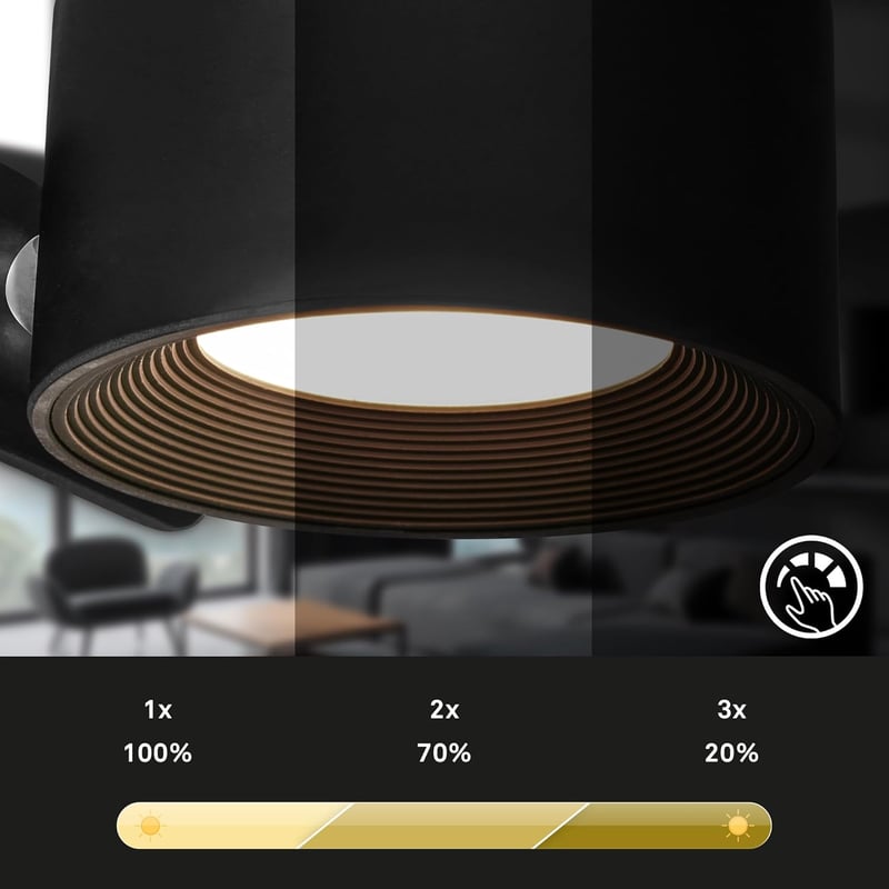 BRILONER Mágneses Fali Lámpa Akkumulátoros, Dimmelhető, 360° Forgatható, Meleg-Hideg Fény - Black, Drilling