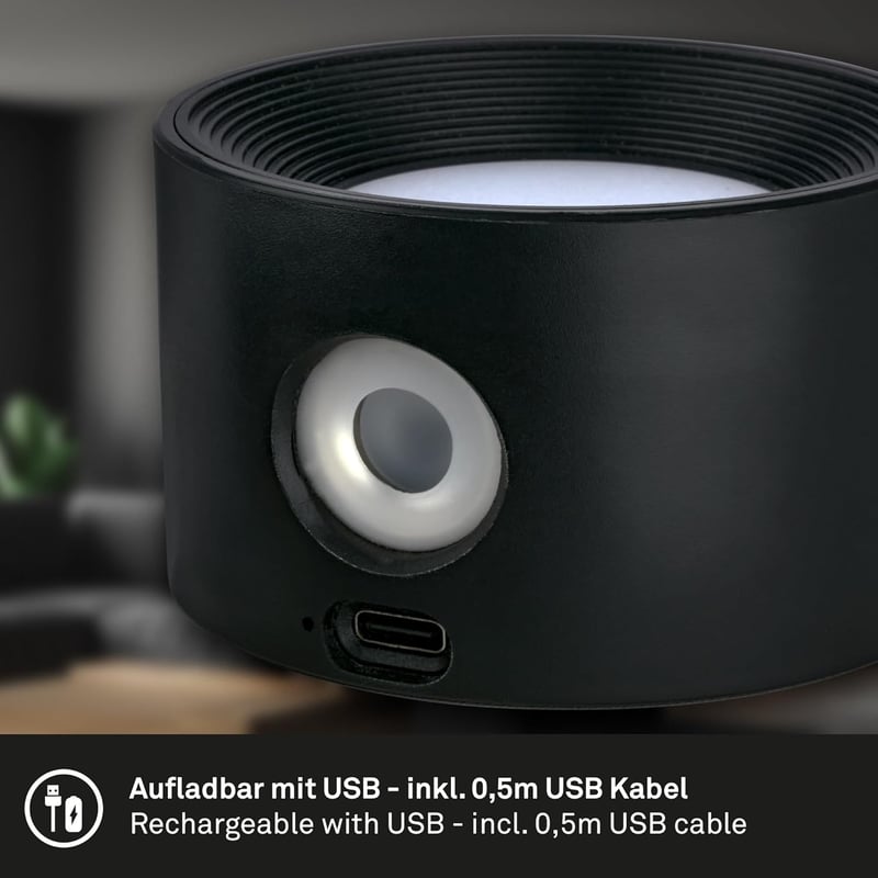 BRILONER Mágneses Fali Lámpa Akkumulátoros, Dimmelhető, 360° Forgatható, Meleg-Hideg Fény - Black, Drilling