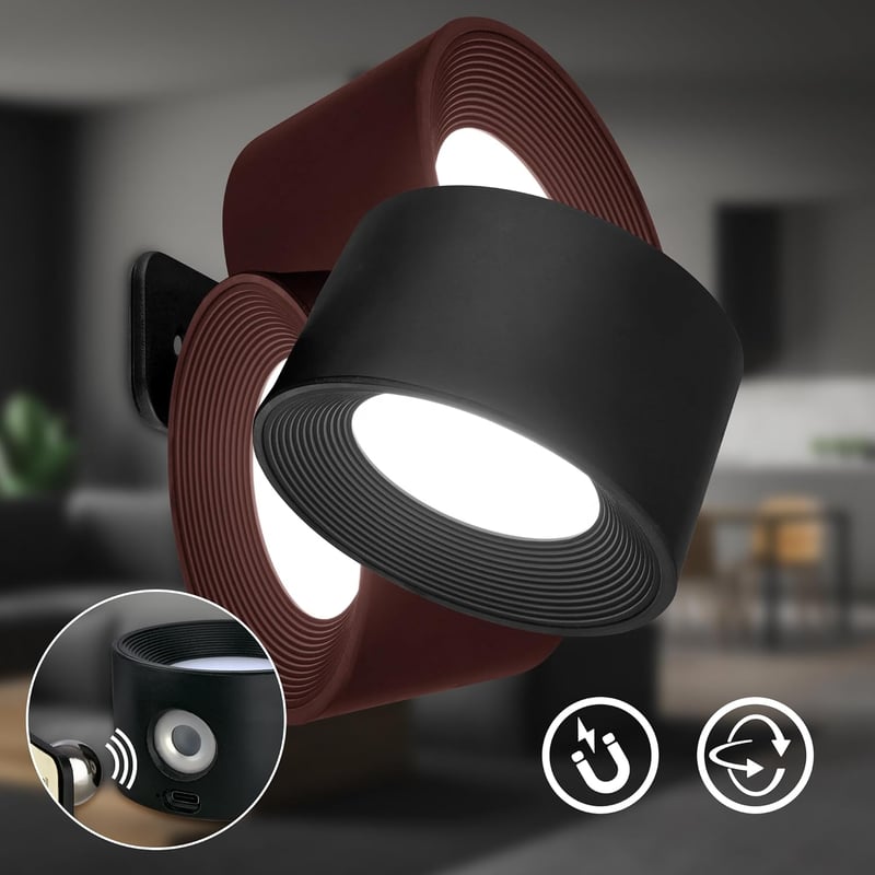 BRILONER Mágneses Fali Lámpa Akkumulátoros, Dimmelhető, 360° Forgatható, Meleg-Hideg Fény - Black, Drilling