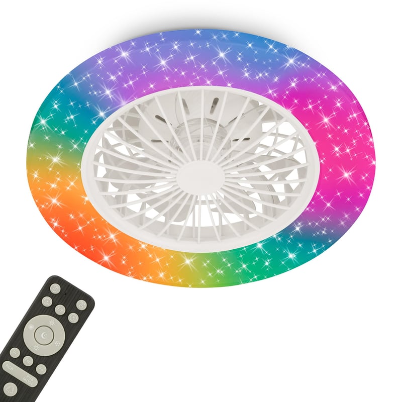 Stropný ventilátor BRILONER so svetlom, diaľkovým ovládaním, stmievateľný, CCT, RGBIC, 5 rýchlostí, časovač, 48,5x14,5 cm, biely